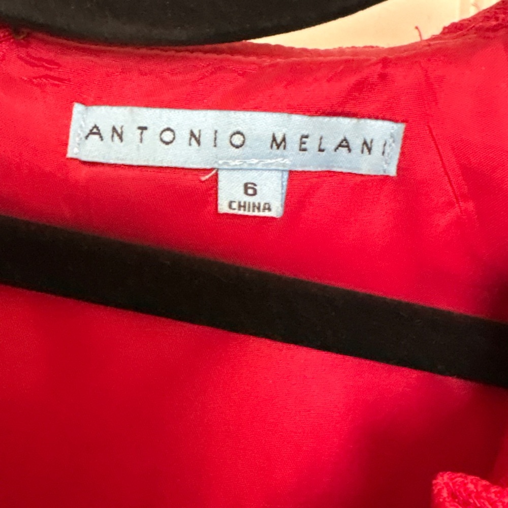 ANTONIO MELANI Red Midi Dress with Ruffle Neckline - Picture 4 of 6